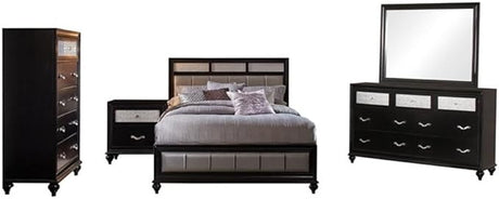 Barzini 5-Piece Bedroom Set with Upholstered Headboard, Queen, Black