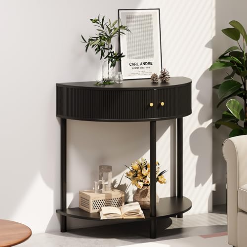 Fluted Half Moon Console Table with Storage