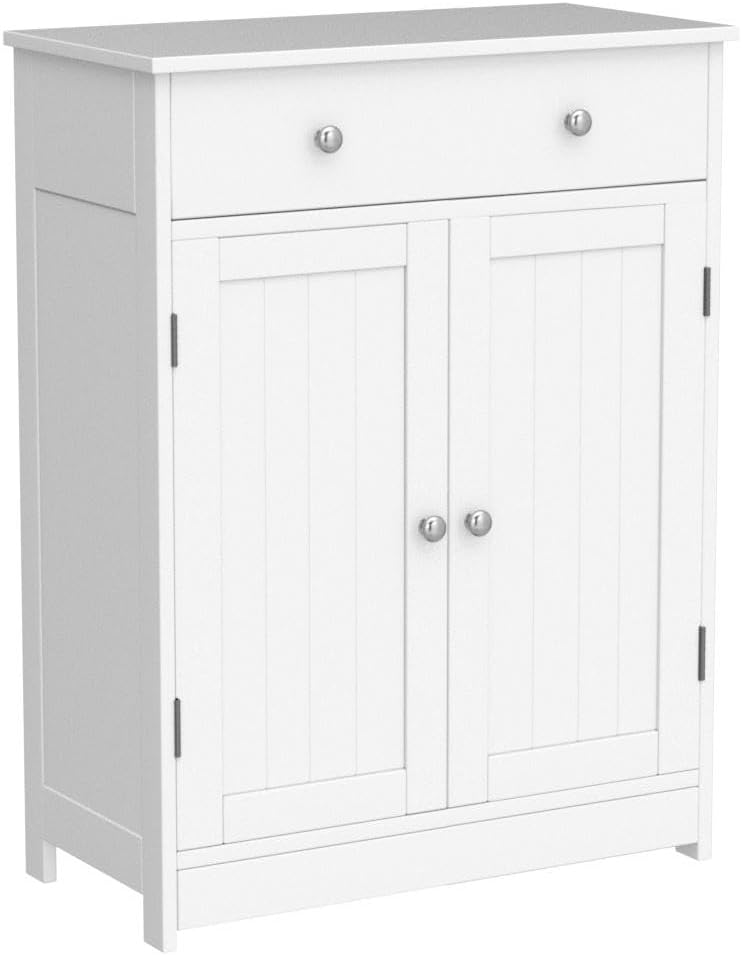 Free Standing Bathroom Cabinet with 1 Drawer 2 Doors and Adjustable Shelf, Wooden