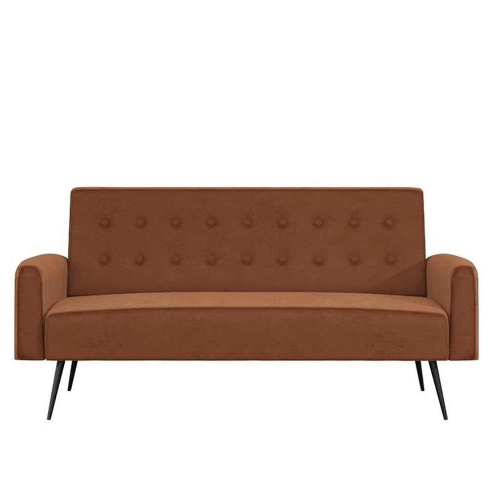 Stevie 69 Inch Futon Sofa Bed in Velvet Fabric, Upholstered Couch Sleeper for Small Spaces