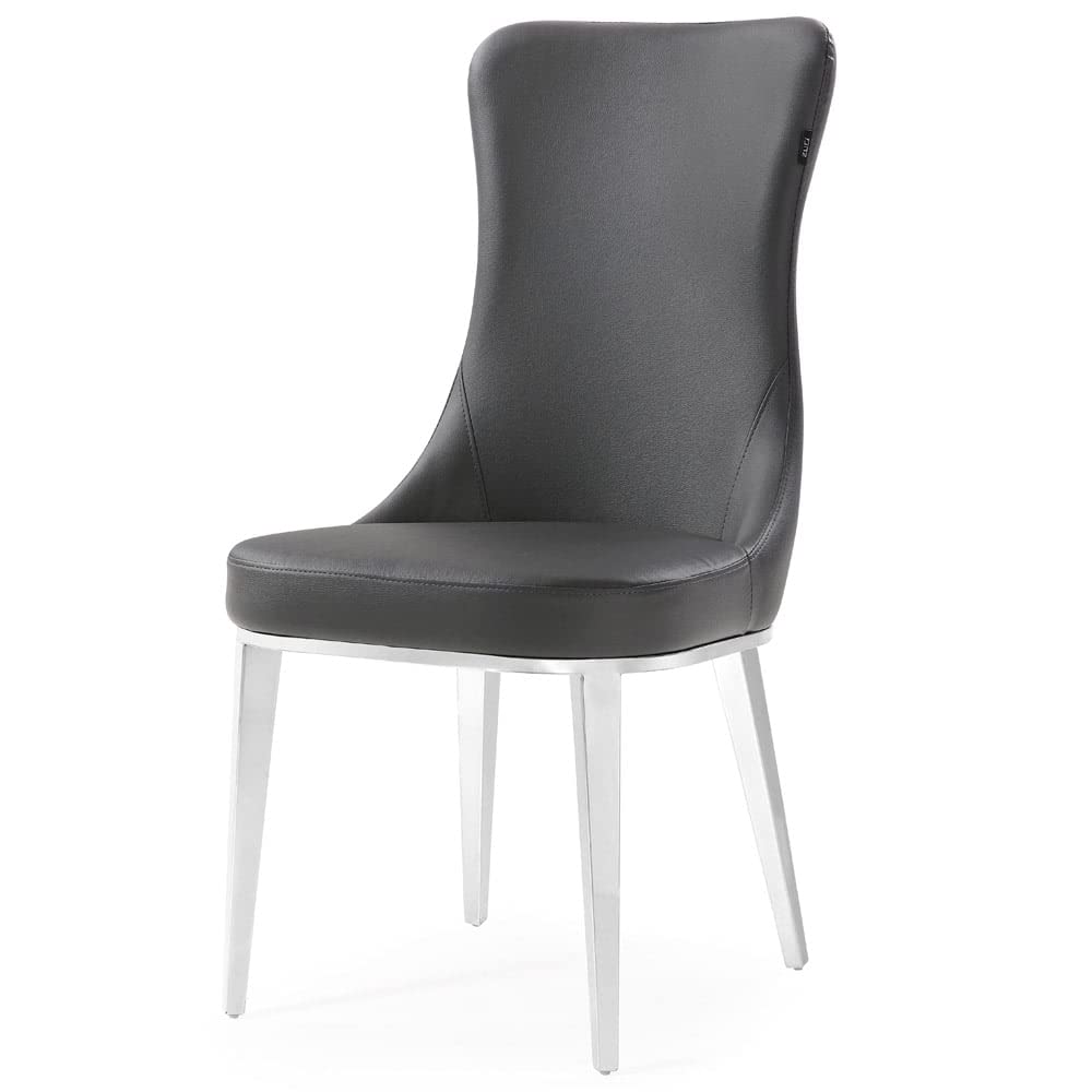 Modern Norma Dining Chair - Dark Grey with Polished Stainless Steel Base