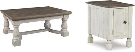 Havalance Farmhouse Rectangular Coffee Table, Gray & White with Weathered Finish