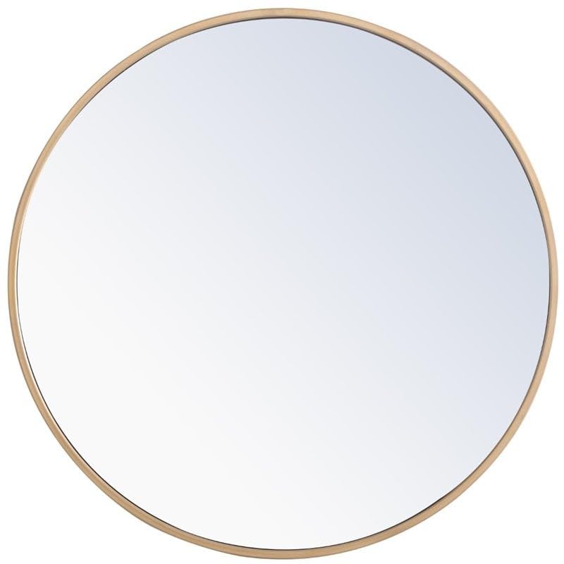 24" Round Contemporary Metal Frame Mirror in Brass