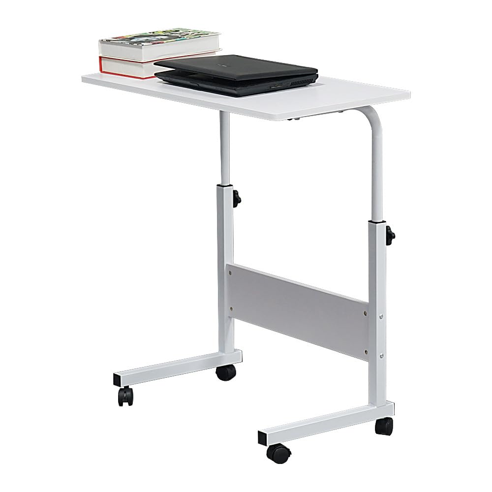 voqoomkl Standing Desk Adjustable Height, Mobile Stand Up Desk with Wheels Small Computer Desk Rolling Desk, Computer Desk White Standing Table Home Office Desks