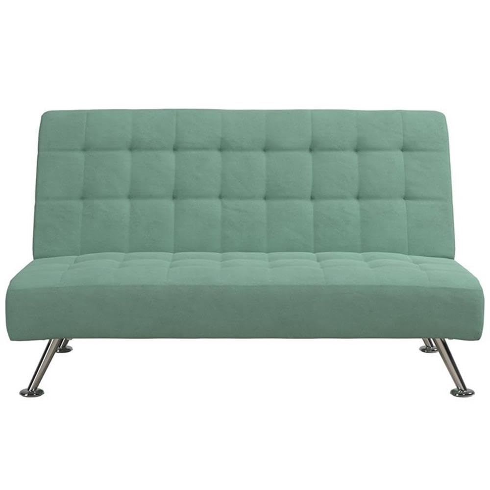 Kids Tufted Futon, Convertible Sleeper Sofa in Teal and Chrome