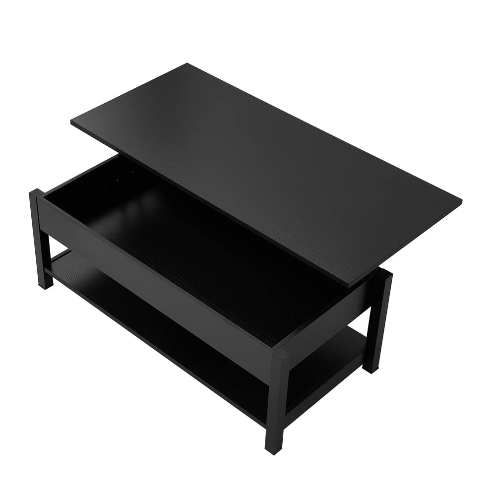 Lift Top Coffee Table with Hidden Compartment & Open Storage Shelf