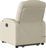 Electric Massage Recliner Chair - Cream Faux Leather Stand-up Armchair with Vibration Massage, Power Lift, Cup Holders for Living Room Comfort