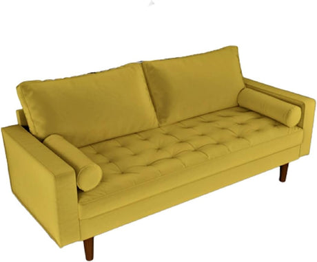 Womble Mid Century Modern Velvet Couch for Living Room with 3 Seater Tufted Seat and Sturdy Wood Frame, Includes Bolster Pillows, Sofa, Dijon