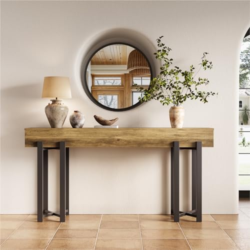 63-Inch Industrial Console Table - Rustic Brown Entryway Table