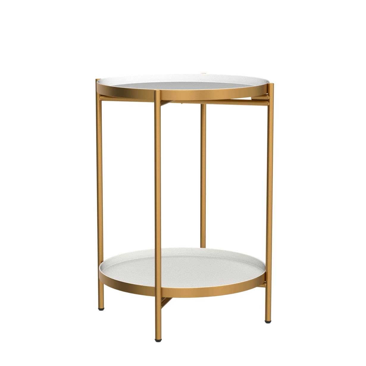 2-Tier Round Metal End Side Table, Accent Anti-Rust Simplistic Sofa Table