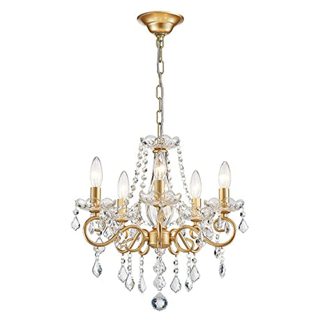 ANJIADENGSHI Mini Crystal Chandelier K9 Crystal Lighting Chandelier for Living Room 5 E12 Bulbs High 16.5 in x Diameter 16.9 in, Golden