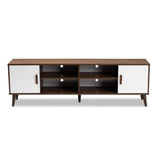 Quinn Mid-Century Modern Two-Tone White and Walnut Finished 2-Door Wood TV Stand