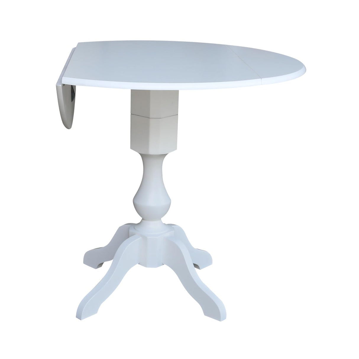 42 in Round Dual Drop Leaf Pedestal Table-36.3"H Dining Table, White