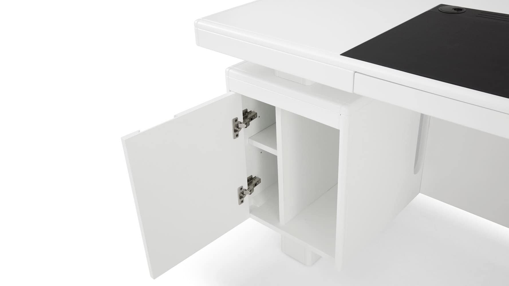 Monroe White Lacquer Modern Desk with Leather Pad and Storage