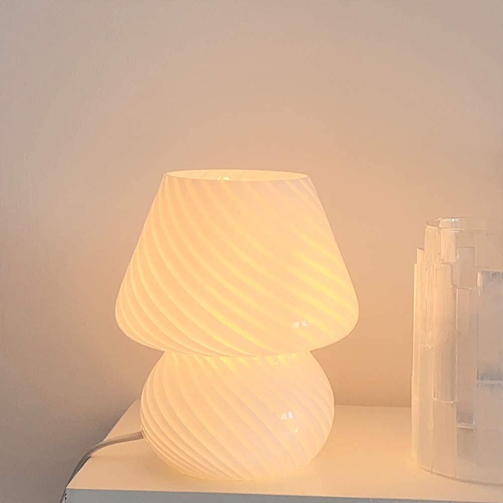 Translucent Table Mushroom Lamp Italian Style Modern Striped Glass