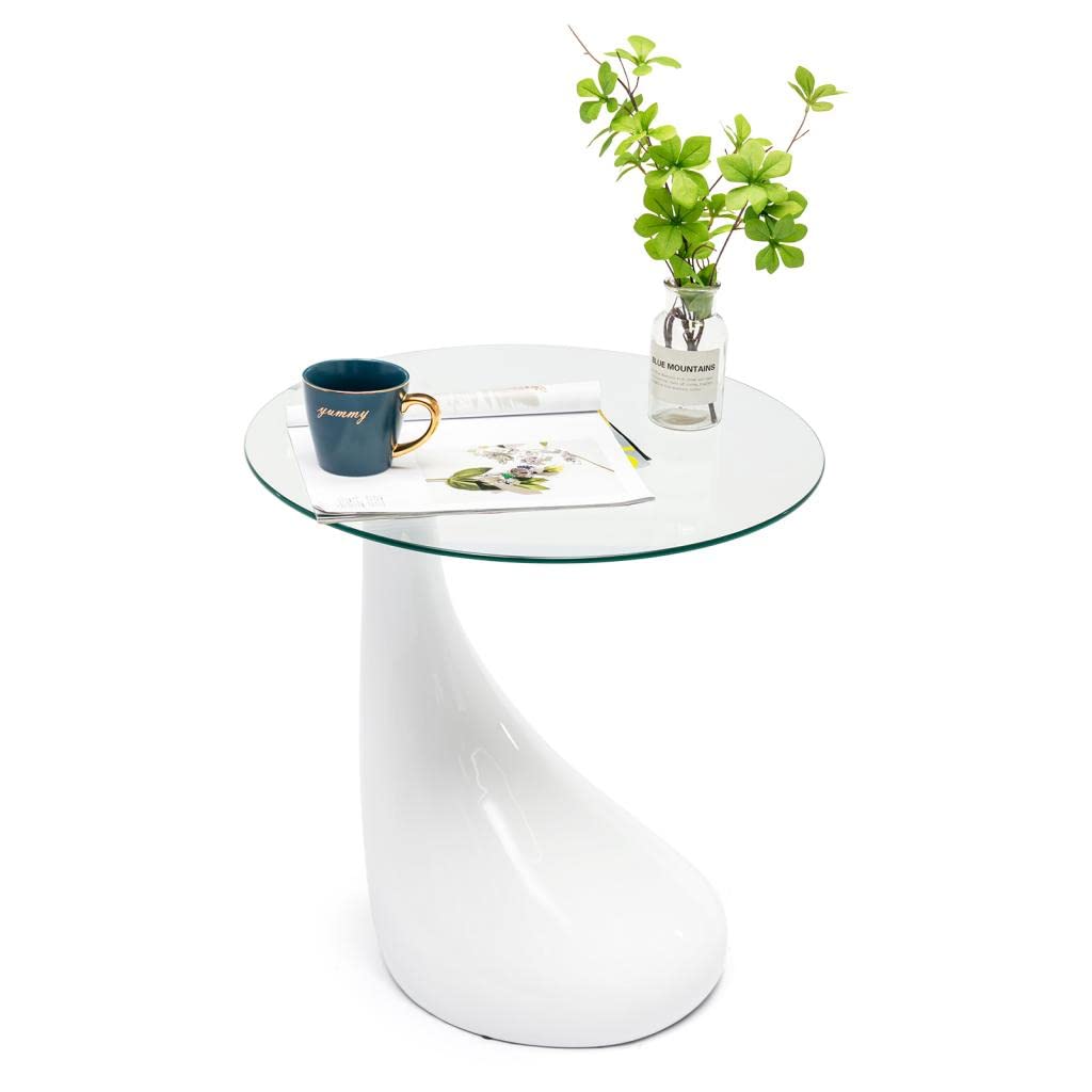 21" Tall Contemporary Round Glass Coffee Table, Tempered Glass End Table