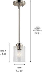 Kichler Winslow 7.5" Mini Kitchen Pendant with Clear Seeded Glass in Brushed Nickel, (7.5" H x 4.25" W), 44032NI