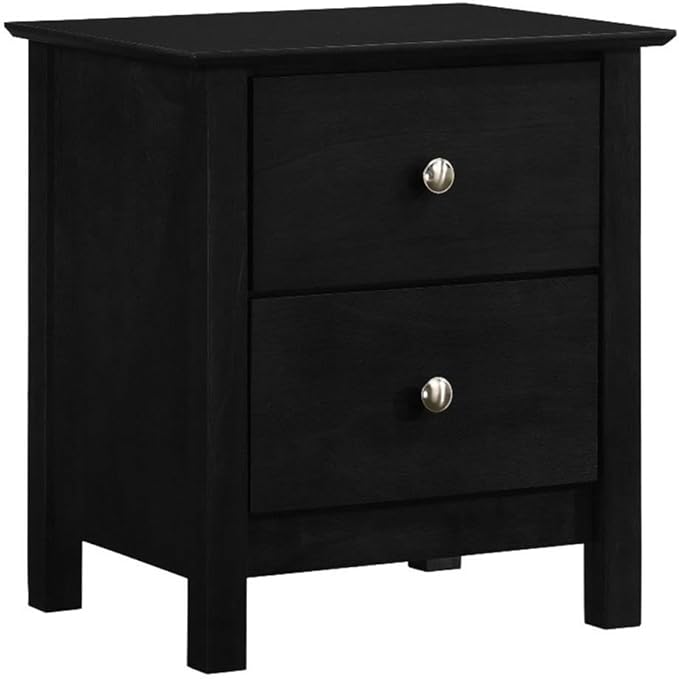 Gemini Solid Wood Two Drawer Nightstand, Black