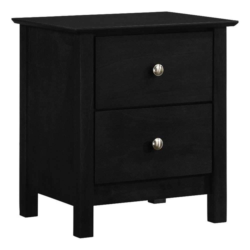 Gemini Solid Wood Two Drawer Nightstand, Black