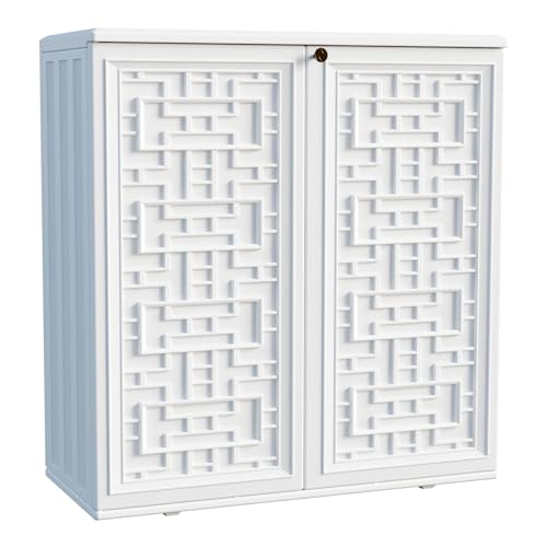 Outdoor Storage Cabinet Waterproof with Shelf, Lockable Outdoor Box