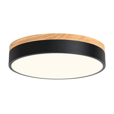 Modern Dimmable Wood LED Close to Ceiling Light, 2700K-6000K 5CCT Round Black