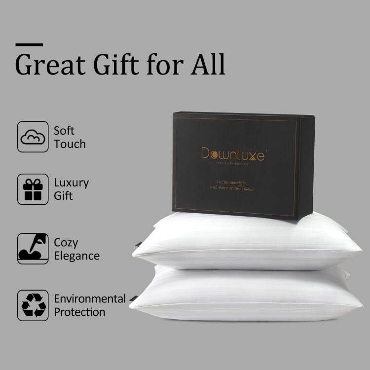 Goose Down Pillows - Hotel Collection Feather Pillows Set of 2 for Back, Stomach or Side