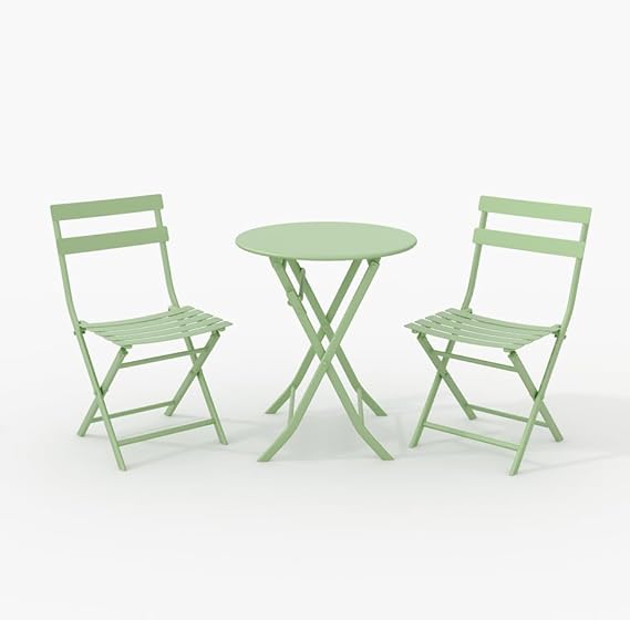 Steel Frame Patio Bistro Set, 3-Piece Outdoor Folding Table and Chairs, Weather Resistant