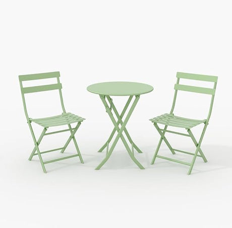 Steel Frame Patio Bistro Set, 3-Piece Outdoor Folding Table and Chairs, Weather Resistant
