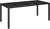 Patio Table with Glass Top Black 74.8"x35.4"x29.5" Poly Rattan