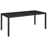 Patio Table with Glass Top Black 74.8"x35.4"x29.5" Poly Rattan