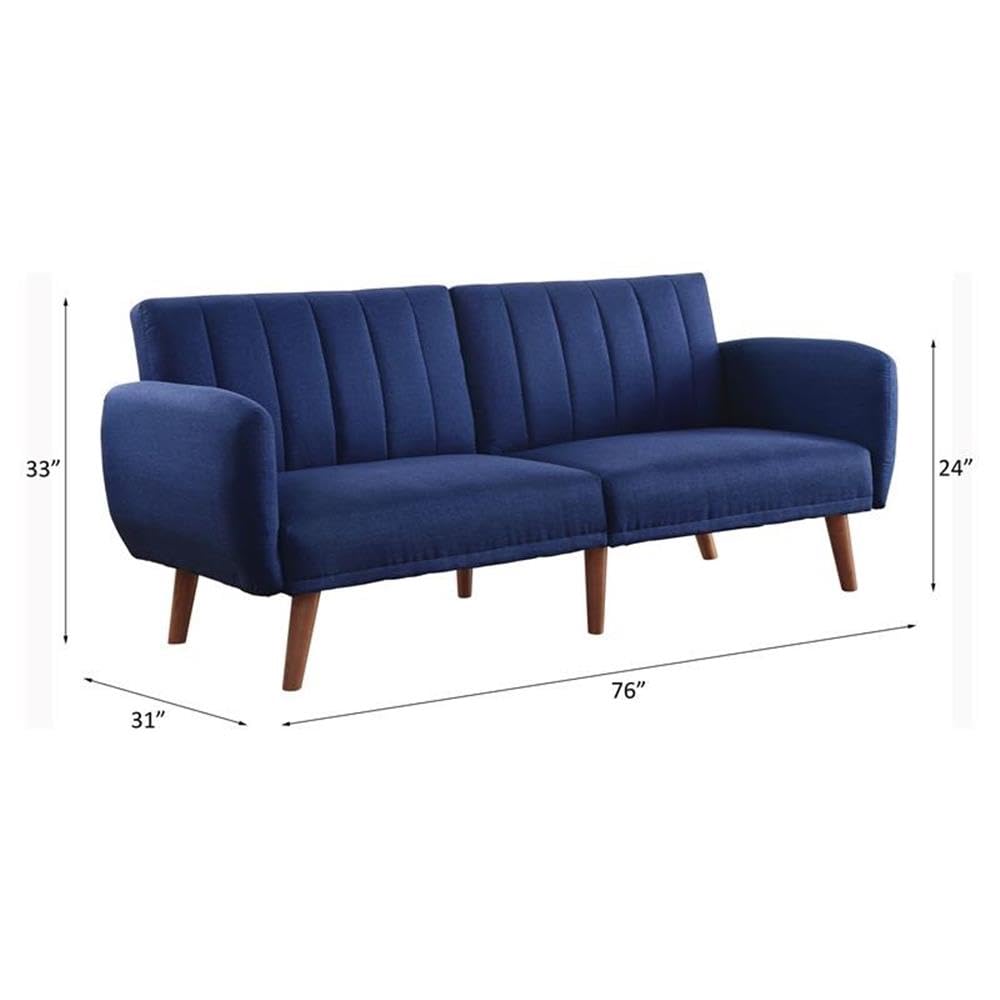 Bernstein Linen Fabric Tufted Upholstery Adjustable Sofa in Blue and Walnut