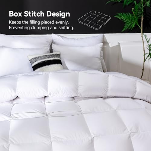 LESNNCIER Luxury Goose Feathers Down Comforter Full Size, 750 FP Fluffy All Season Duvet Insert Full, Ultra-Soft Hotel Bedding Comforter with Sorona Fill (White, 82x86 Inches)