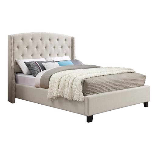 Wood Full Size Bed Frame, Mid Century Modern Platform Bed with Headboard