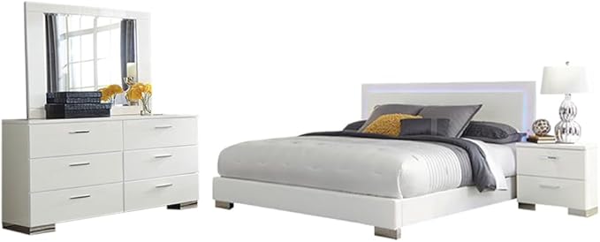 Bedroom Furniture Set, Glossy White, King