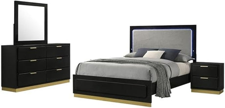 Caraway 4-Piece California King Bedroom Set with LED Headboard Black and Grey