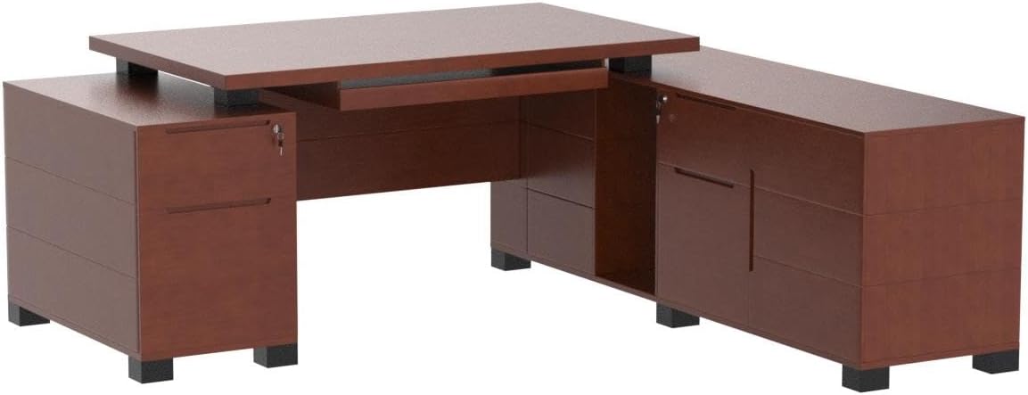 Furniture Modern 79" Ford Executive Desk with Right Return and Filing Cabinets - Light Wood