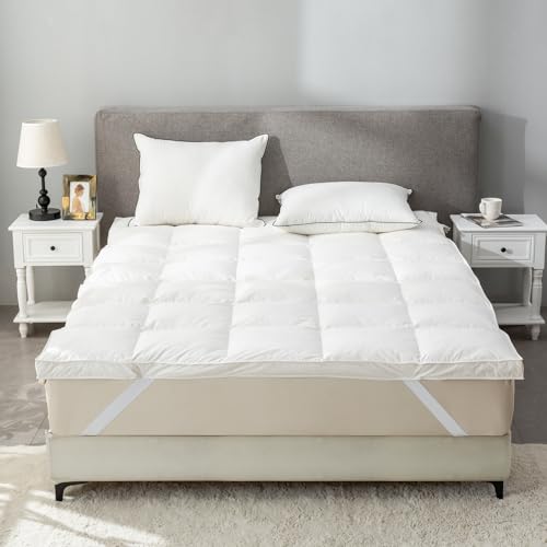 Down Feather Bed Mattress Topper,Down Matress Topper Cover with Straps