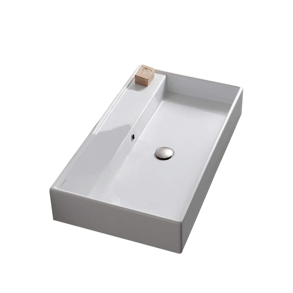 8031/R-80-No Hole Teorema Rectangular Ceramic Wall Mounted/Vessel Sink, White