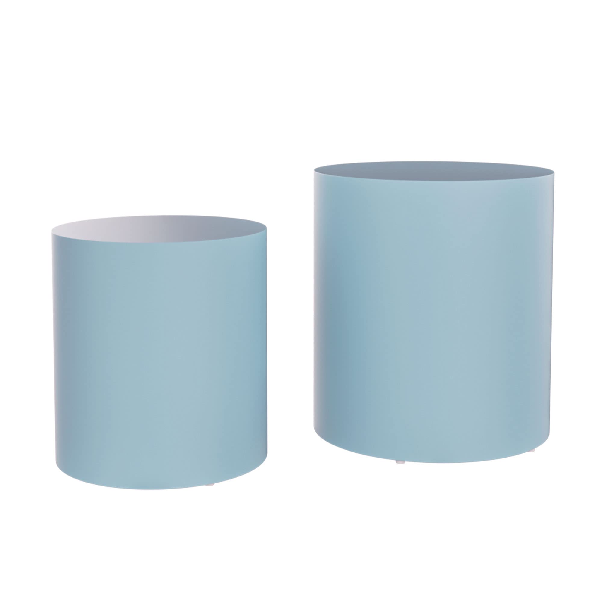 Nesting Coffee Table Set of 2, Blue Round Wooden Nesting Tables Modern Circle Table