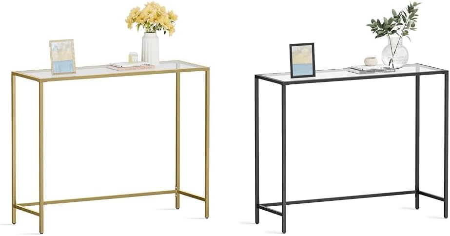 39.4" Tempered Glass Console Tables, Modern Sofa Tables with Metal Frame