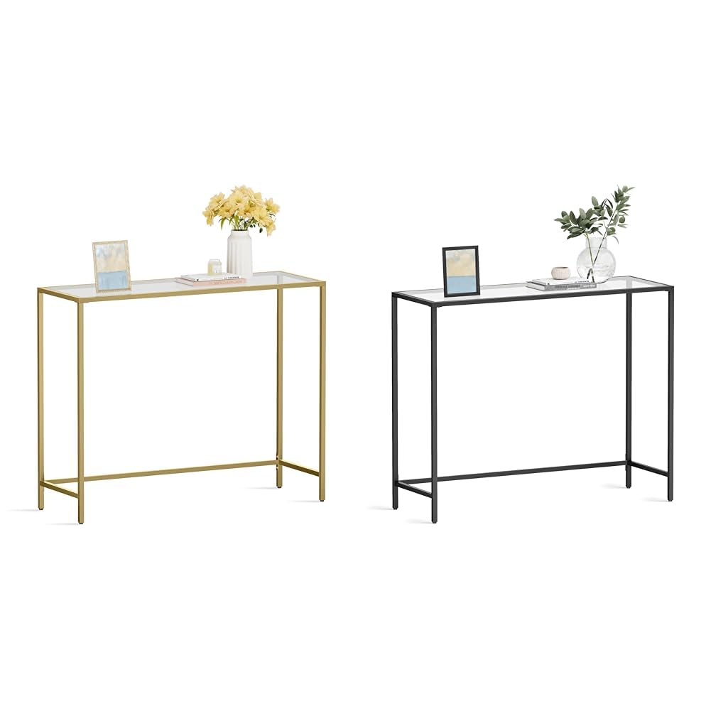 39.4" Tempered Glass Console Tables, Modern Sofa Tables with Metal Frame