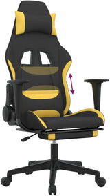 Adjustable Gaming Chair with Footrest - Black and Yellow Fabric