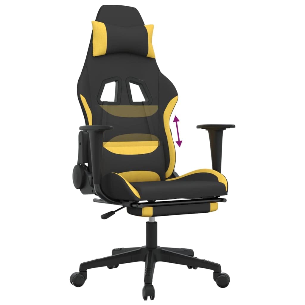 Adjustable Gaming Chair with Footrest - Black and Yellow Fabric