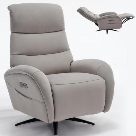 Recliner Chair, Swivel Recliner with USB & Type-C Ports, Blue Breathable Leather Recliner