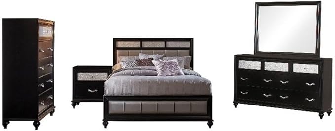 Barzini 5-Piece Bedroom Set with Upholstered Headboard, Queen, Black