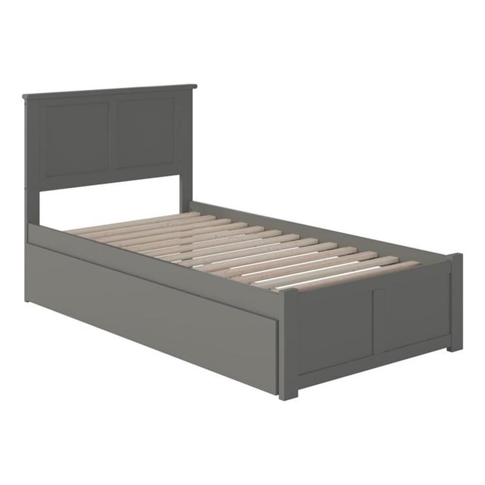 Wood Twin XL Platform Panel Bed with Trundle in Gray