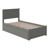 Wood Twin XL Platform Panel Bed with Trundle in Gray