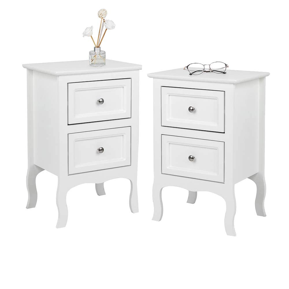 White Nightstand Set of 2, Nightstands with 2 Drawers, Bed Side Table/Night Stand, Small Nightstand for Bedroom, Small Spaces