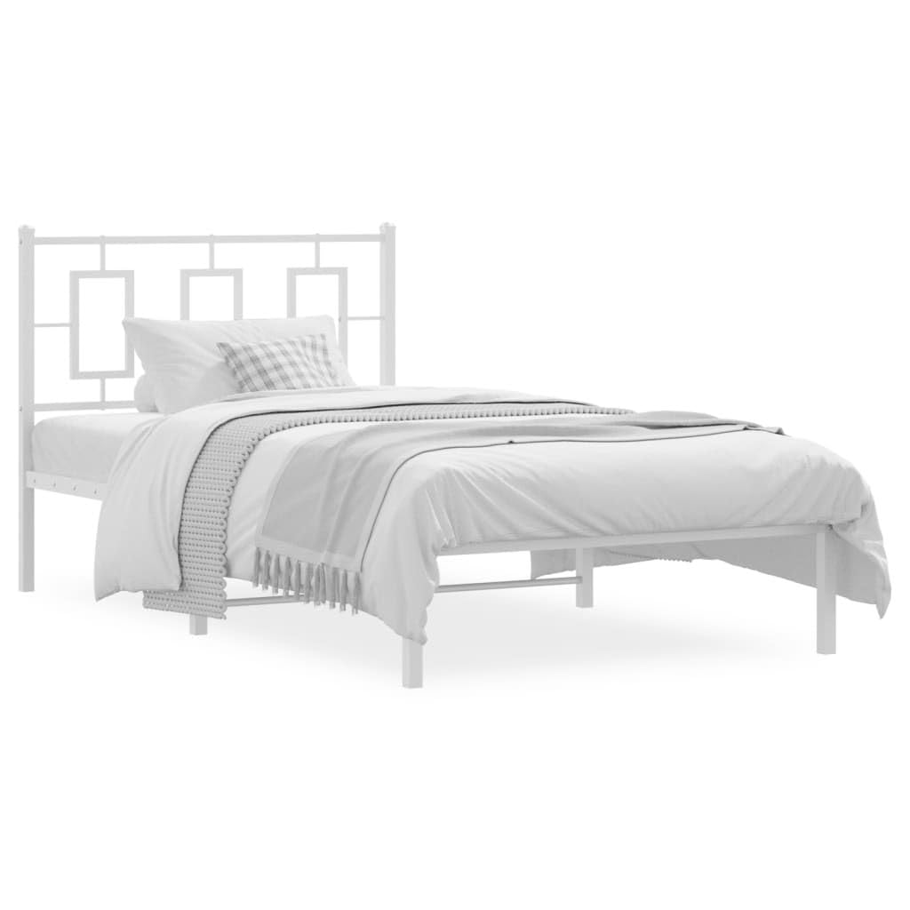 Strawberry Fairy Elegant White Metal Bed Frame for Timeless Comfort, Sturdy Steel Construction, Includes Headboard, 39.4" x 78.7"