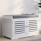 Shoe Storage Benches White Shoe Rack Bench with 2 Doors & Padded Seat Cushion in Grey Shoe